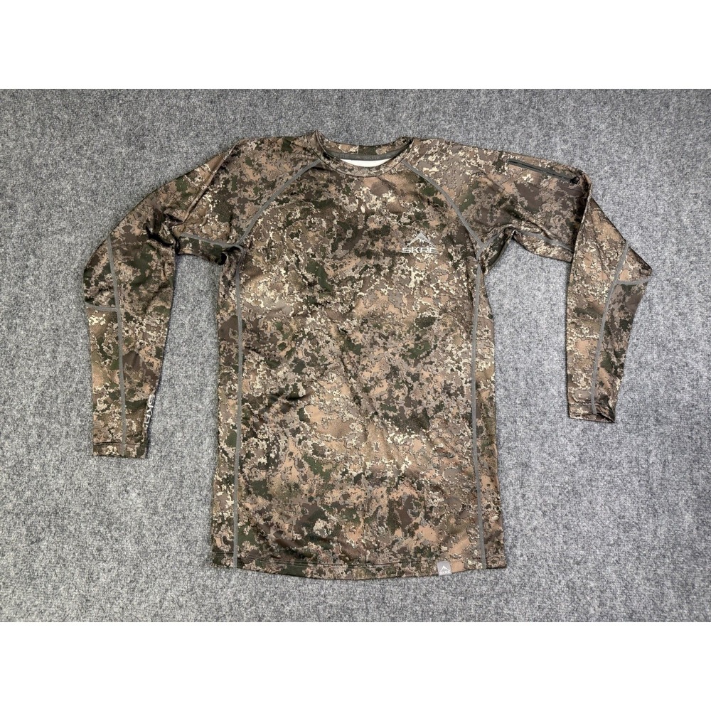 Men's SKRE Camo Hunting Base Layer Long Sleeve Shirt Size Small Zip Pocket